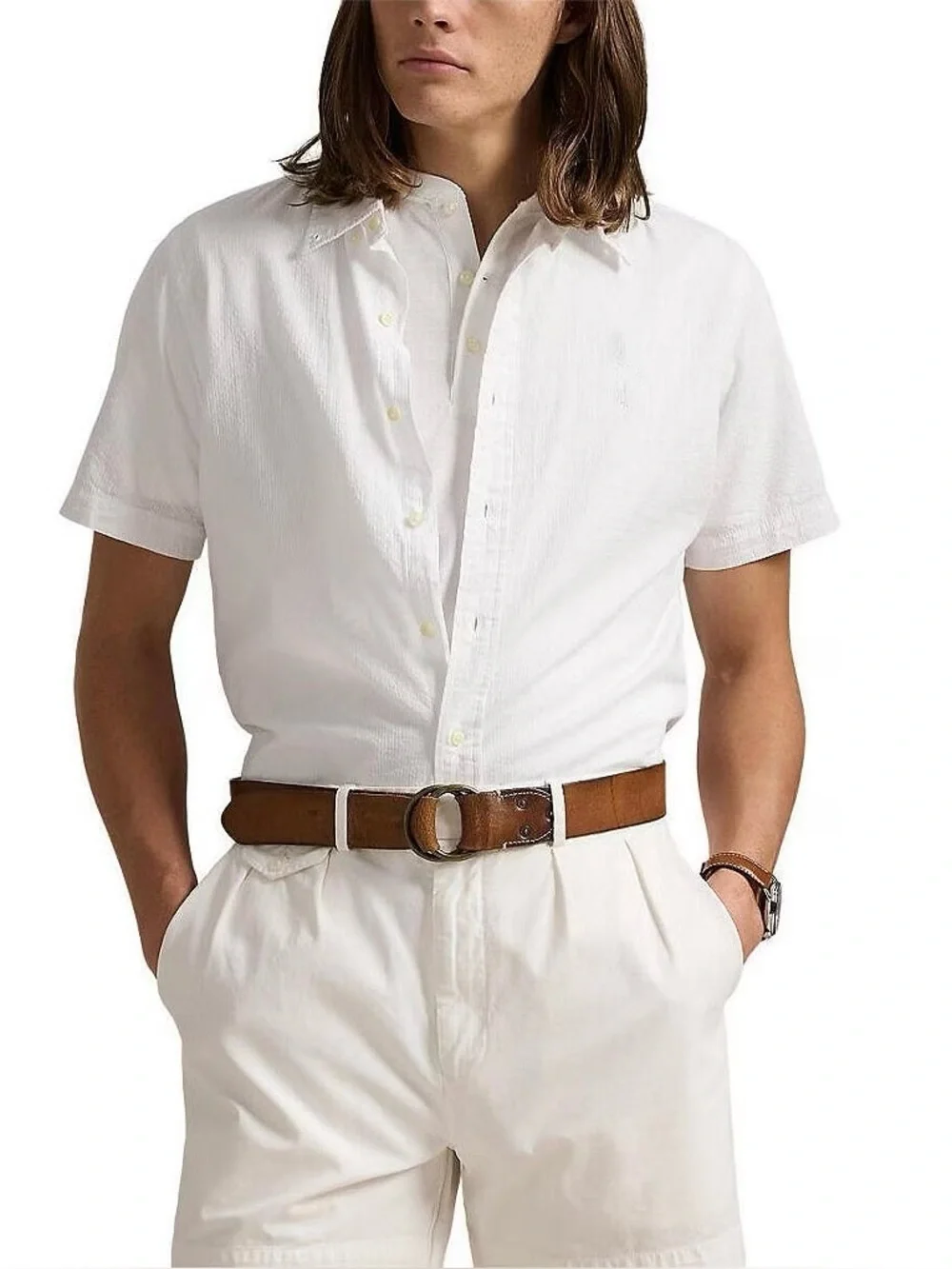 Ralph Lauren White Seersucker Button Down Short Sleeve